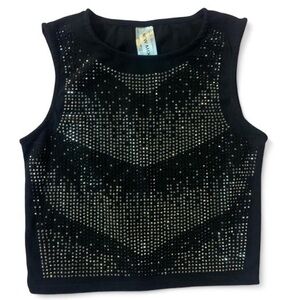 Black Sleeveless Top with Silver Accents M/L